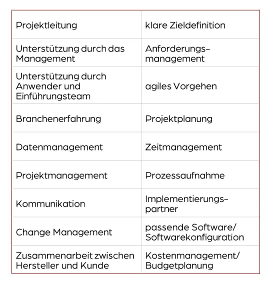 Ausgabe 1/2023: Eggert, Erfolgsfaktoren für ERP-Projekte, Tabelle 1: Identifizierte Cluster